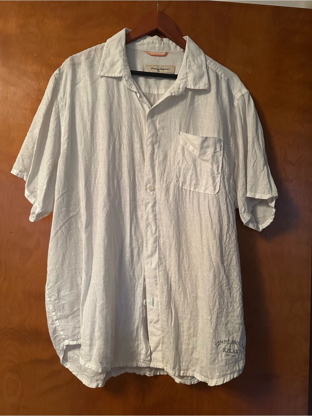 Men’s Tommy Bahama Relax White Linen Short Sleeved Button-up Shirt, Size L